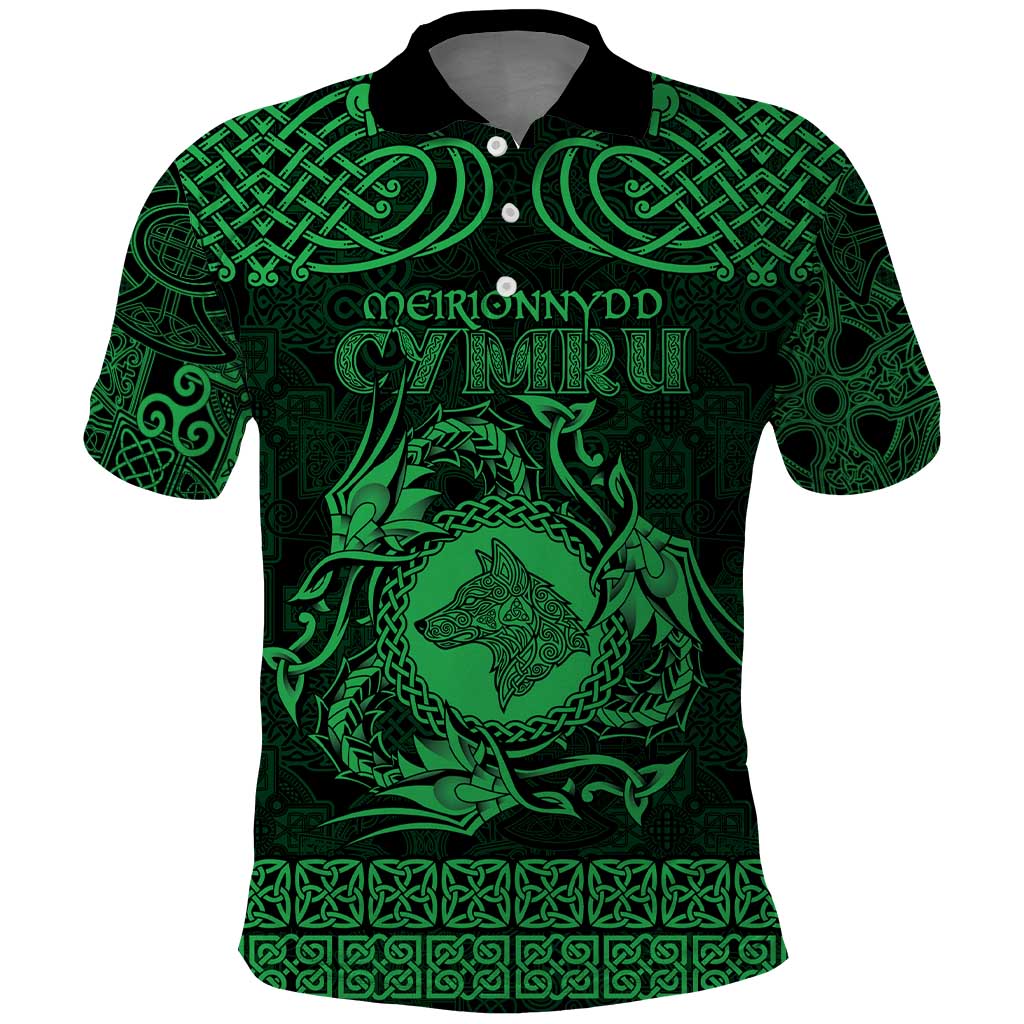Personalized Merionethshire Meirionnydd Polo Shirt Green Wolf Celtic-inspired LT9