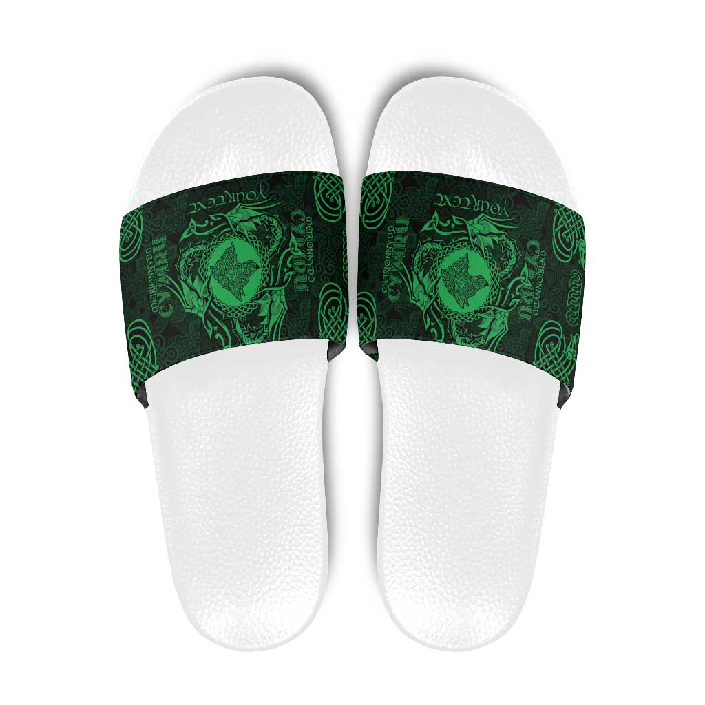 Personalized Merionethshire Meirionnydd Slide Sandals Green Wolf Celtic-inspired LT9