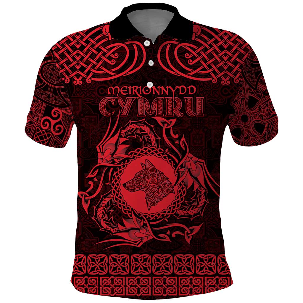 Personalized Merionethshire Meirionnydd Polo Shirt Red Wolf Celtic-inspired LT9