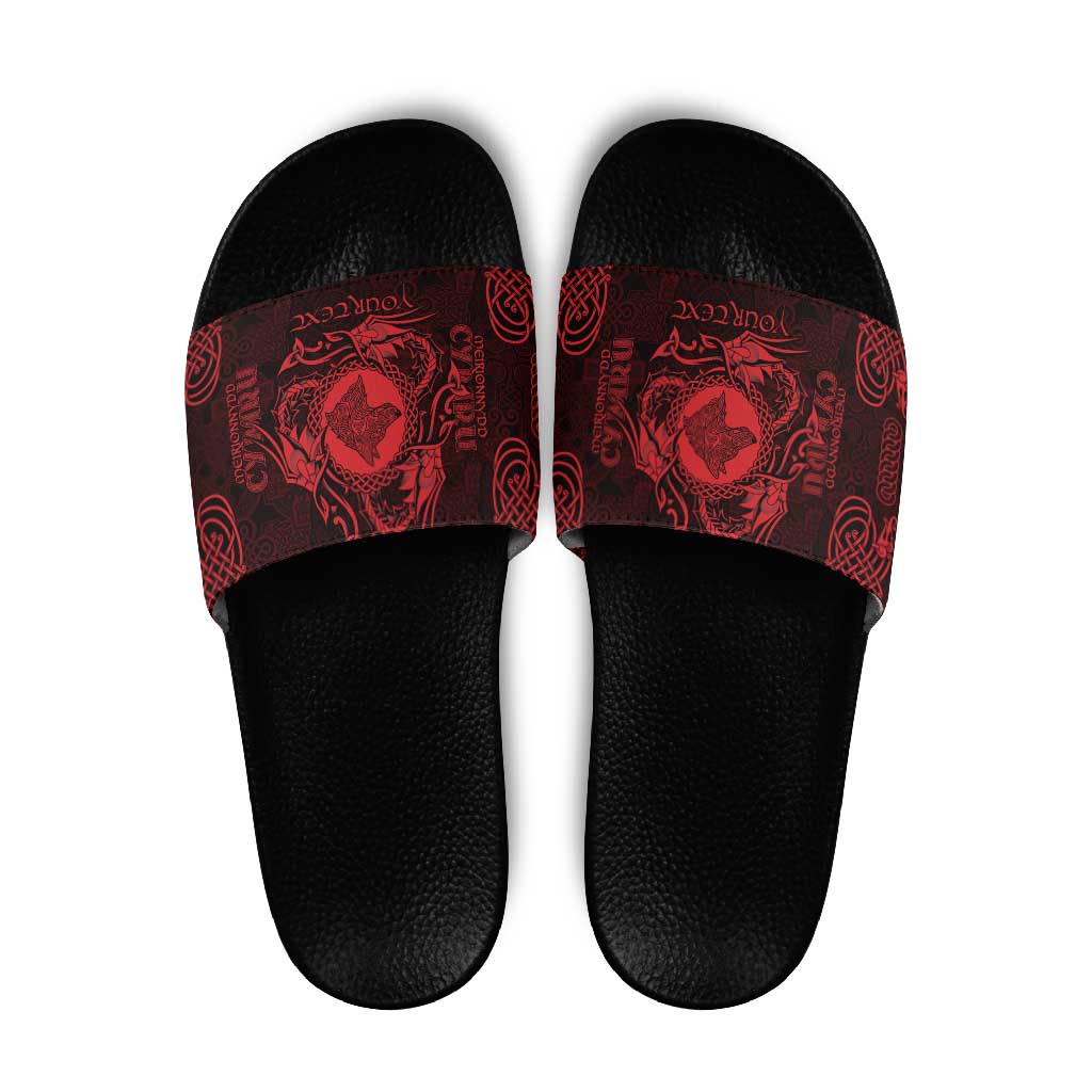Personalized Merionethshire Meirionnydd Slide Sandals Red Wolf Celtic-inspired LT9