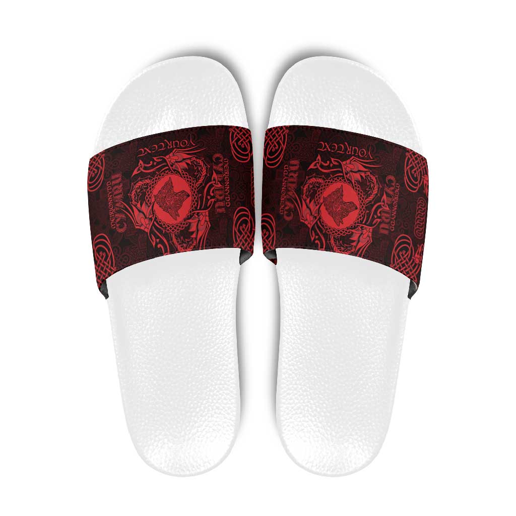 Personalized Merionethshire Meirionnydd Slide Sandals Red Wolf Celtic-inspired LT9