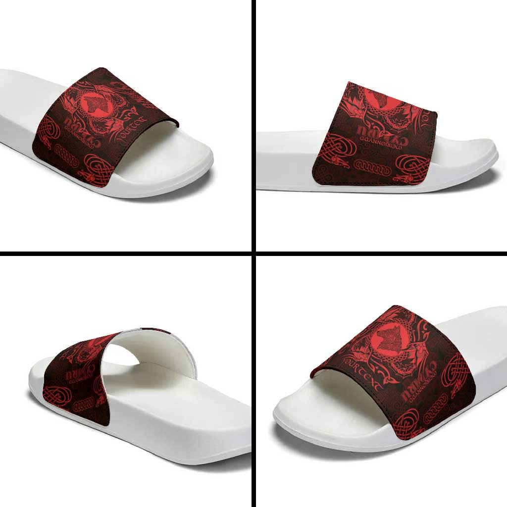 Personalized Merionethshire Meirionnydd Slide Sandals Red Wolf Celtic-inspired LT9