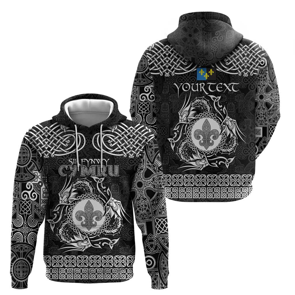 Personalized Monmouthshire Sir Fynwy Hoodie Black Fleur-de-lis Celtic-inspired LT9