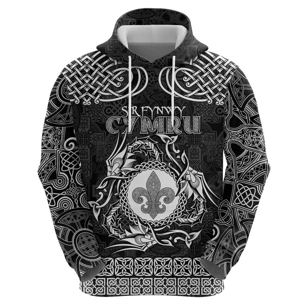 Personalized Monmouthshire Sir Fynwy Hoodie Black Fleur-de-lis Celtic-inspired LT9