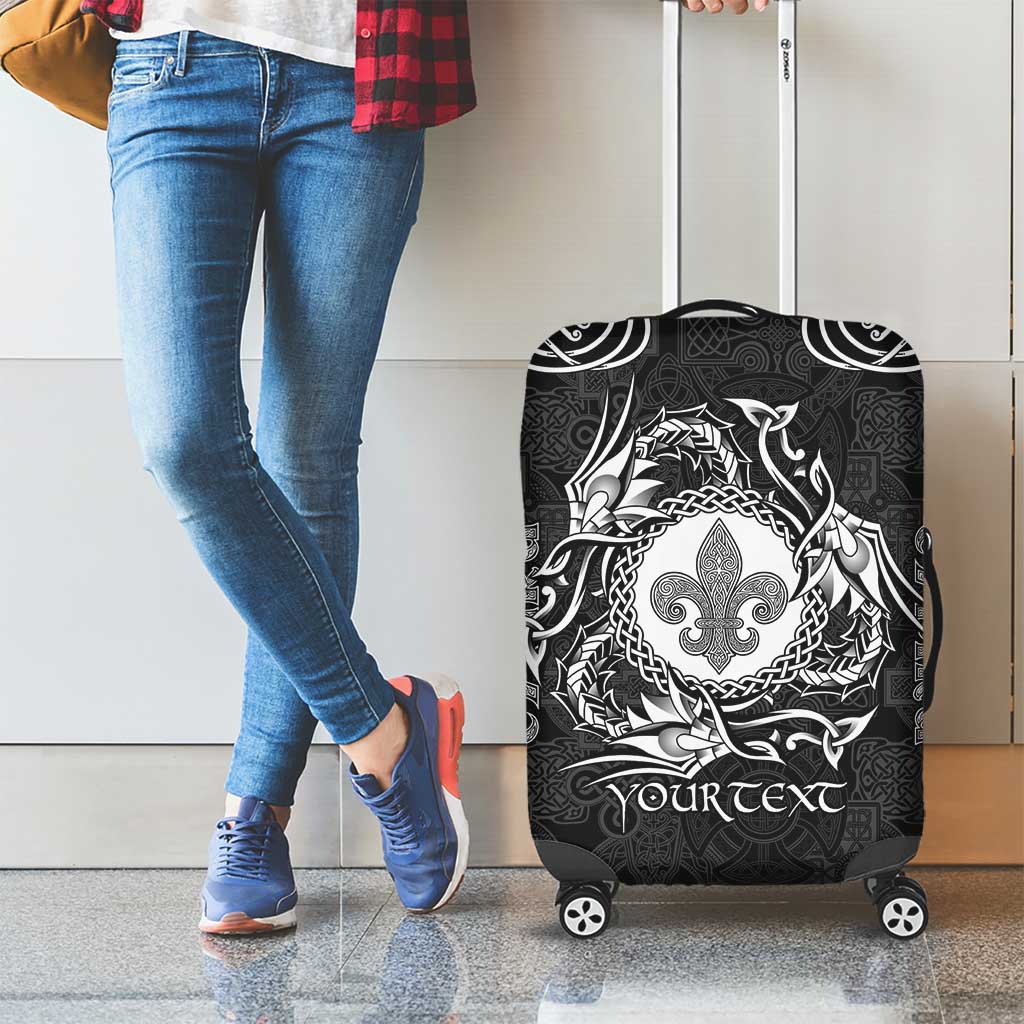 Personalized Monmouthshire Sir Fynwy Luggage Cover Black Fleur-de-lis Celtic-inspired LT9