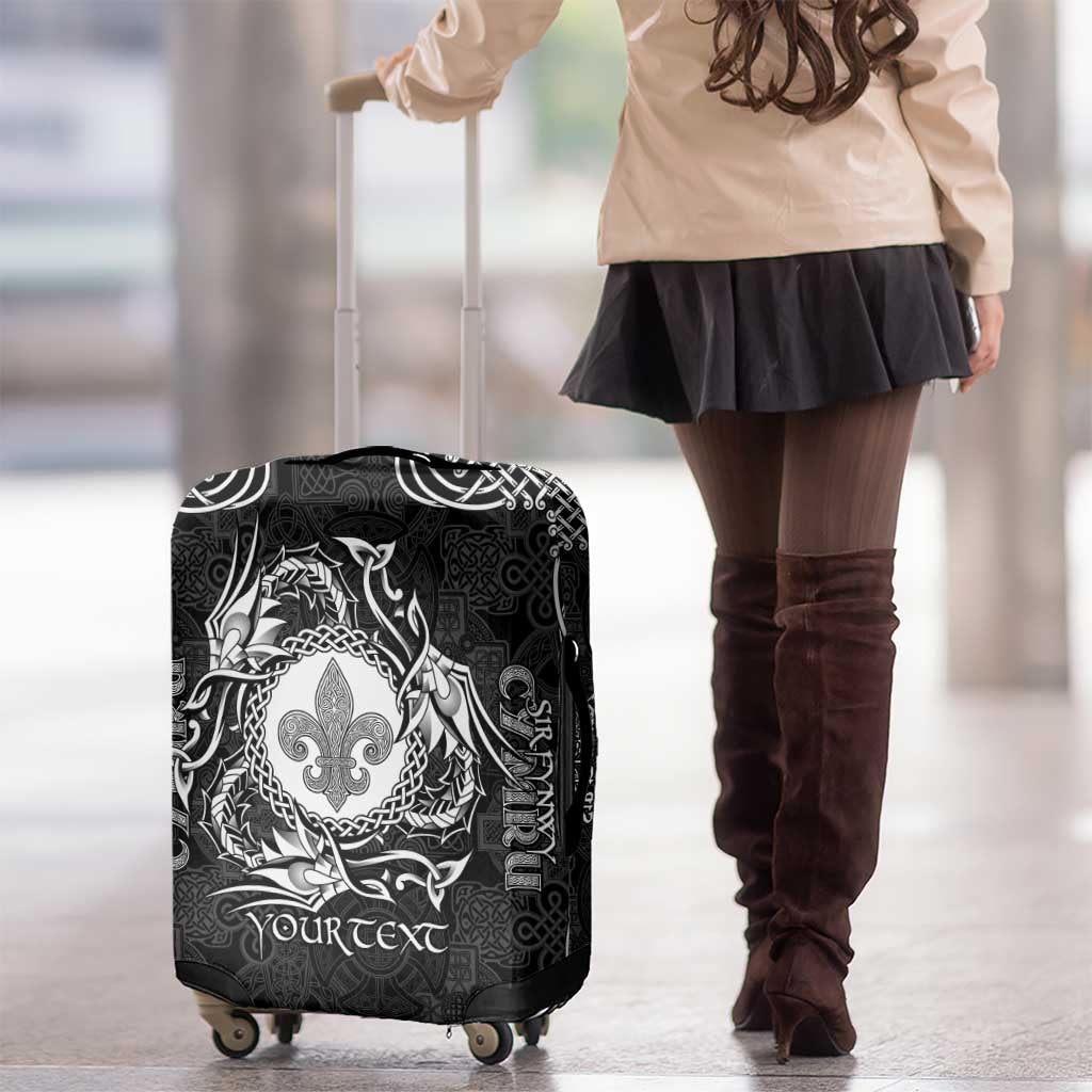 Personalized Monmouthshire Sir Fynwy Luggage Cover Black Fleur-de-lis Celtic-inspired LT9