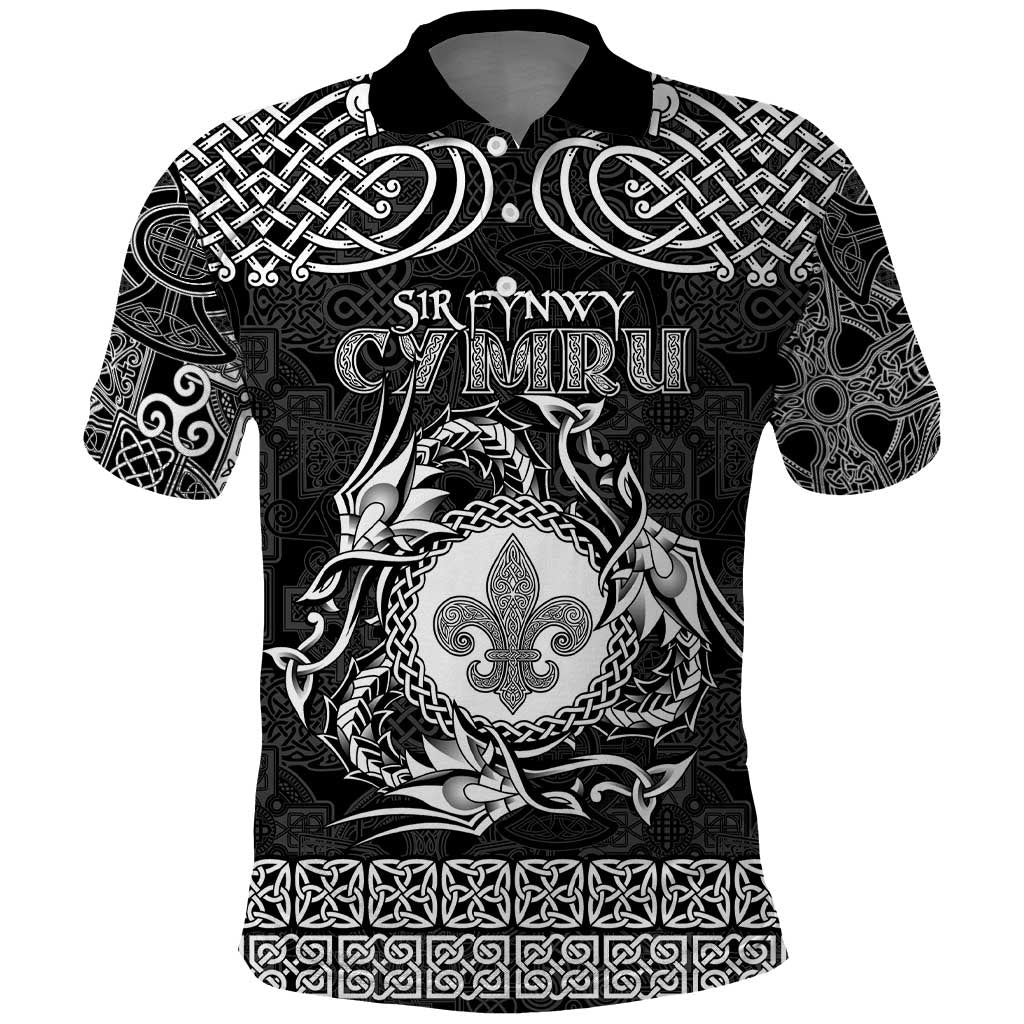 Personalized Monmouthshire Sir Fynwy Polo Shirt Black Fleur-de-lis Celtic-inspired LT9