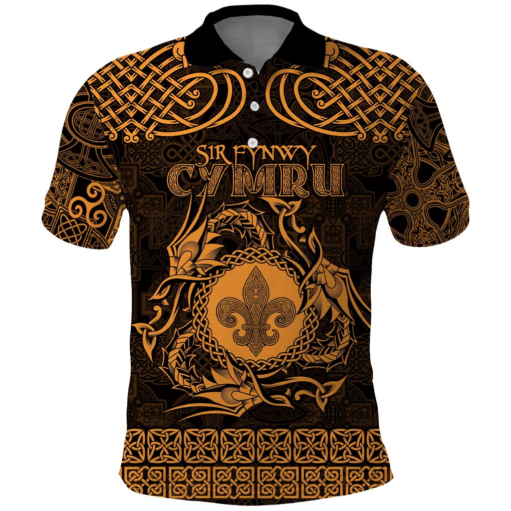 Personalized Monmouthshire Sir Fynwy Polo Shirt Gold Fleur-de-lis Celtic-inspired LT9