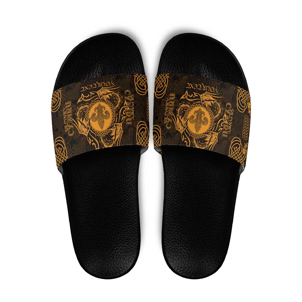 Personalized Monmouthshire Sir Fynwy Slide Sandals Gold Fleur-de-lis Celtic-inspired LT9