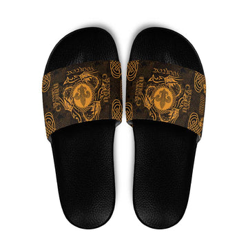 Personalized Monmouthshire Sir Fynwy Slide Sandals Gold Fleur-de-lis Celtic-inspired LT9