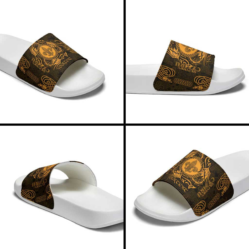 Personalized Monmouthshire Sir Fynwy Slide Sandals Gold Fleur-de-lis Celtic-inspired LT9
