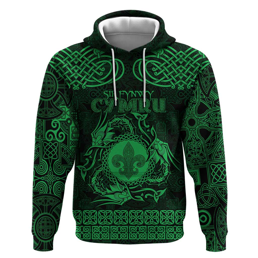Personalized Monmouthshire Sir Fynwy Hoodie Green Fleur-de-lis Celtic-inspired LT9