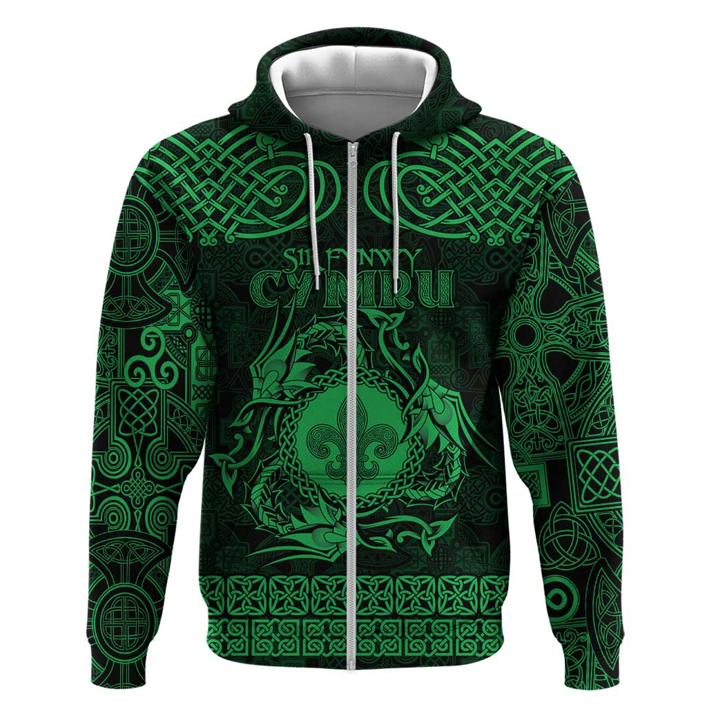 Personalized Monmouthshire Sir Fynwy Hoodie Green Fleur-de-lis Celtic-inspired LT9
