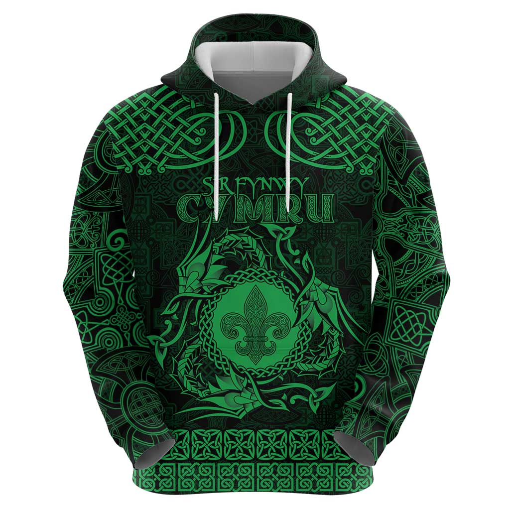Personalized Monmouthshire Sir Fynwy Hoodie Green Fleur-de-lis Celtic-inspired LT9