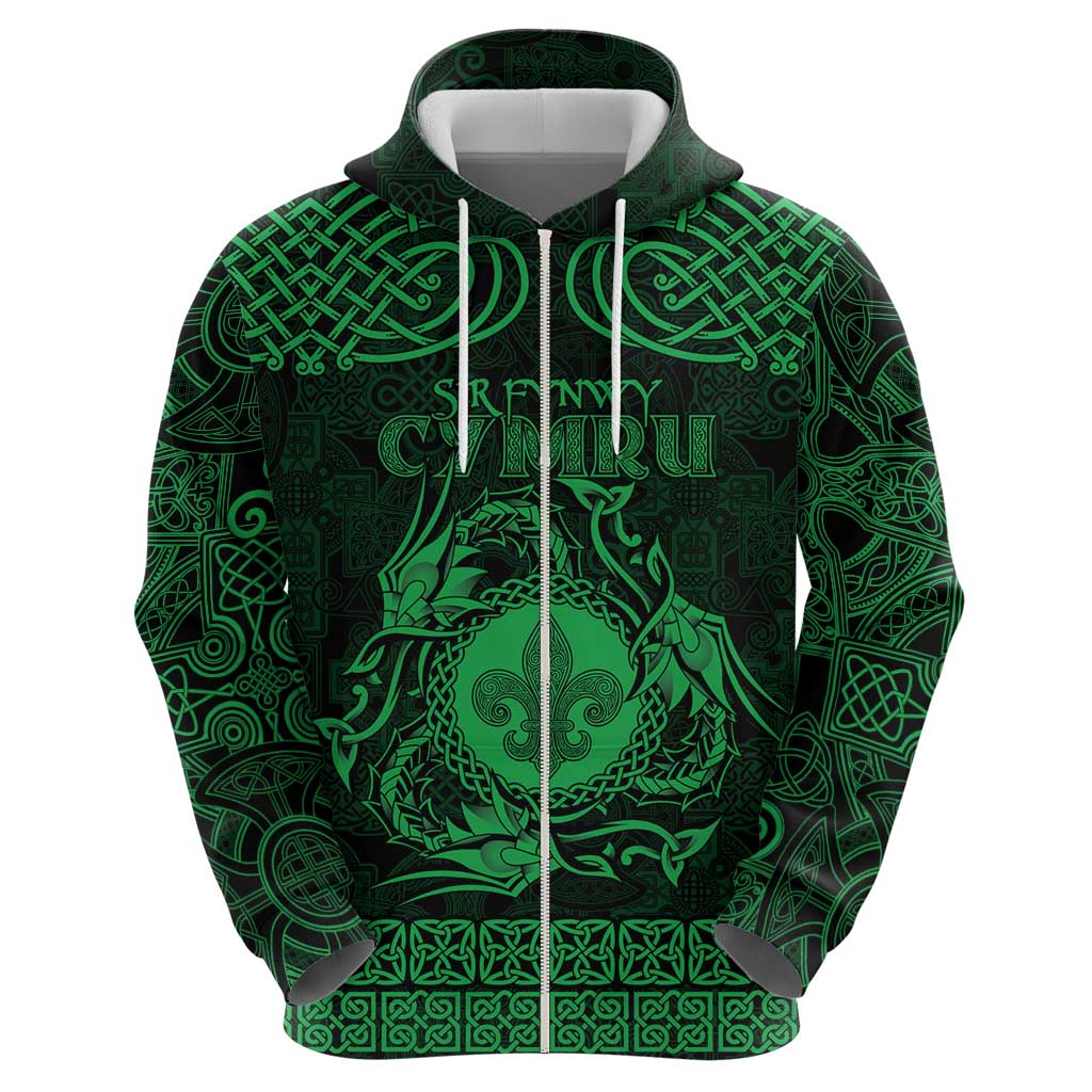 Personalized Monmouthshire Sir Fynwy Hoodie Green Fleur-de-lis Celtic-inspired LT9