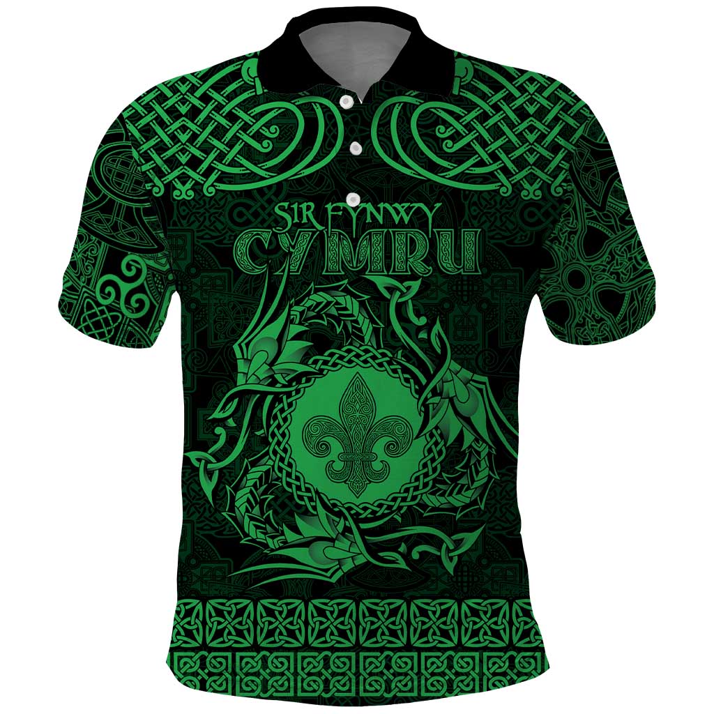 Personalized Monmouthshire Sir Fynwy Polo Shirt Green Fleur-de-lis Celtic-inspired LT9