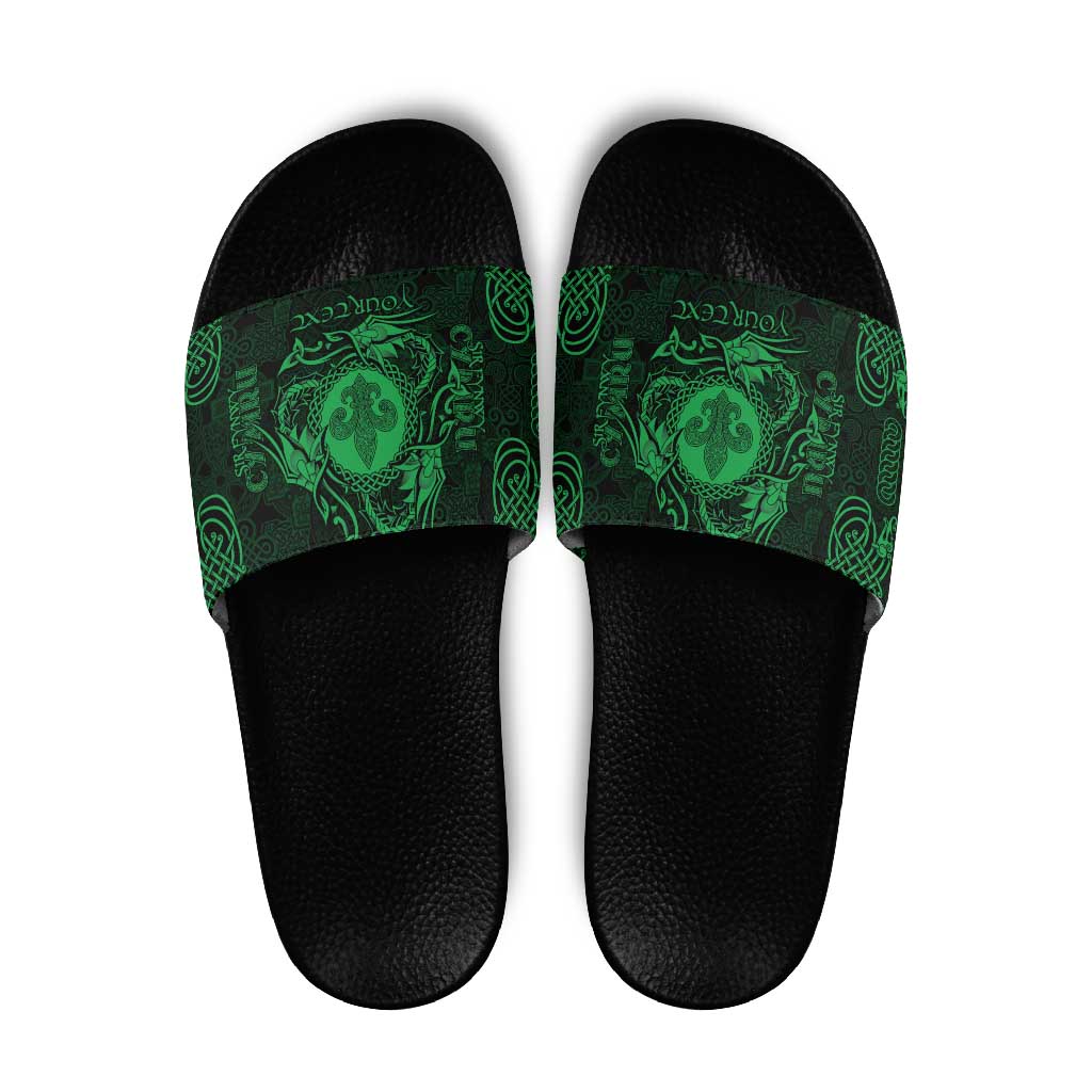 Personalized Monmouthshire Sir Fynwy Slide Sandals Green Fleur-de-lis Celtic-inspired LT9