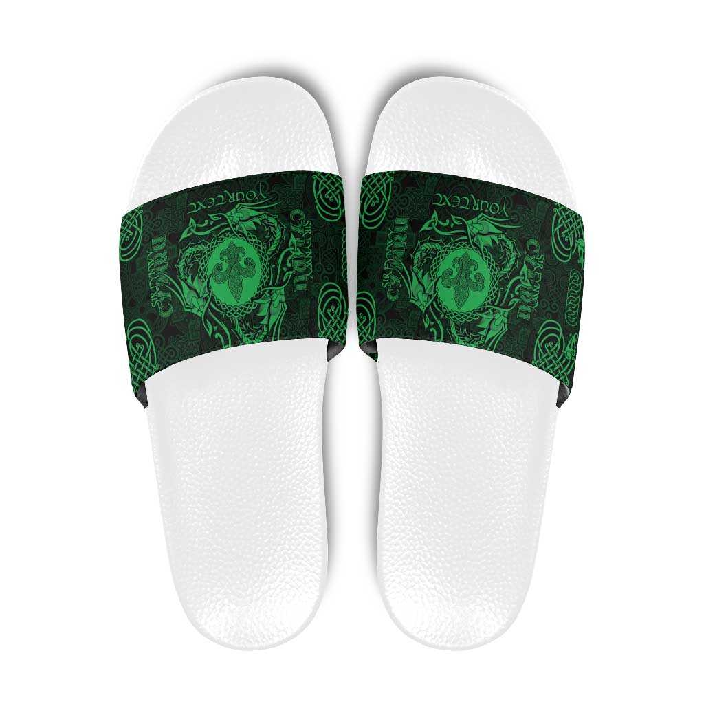 Personalized Monmouthshire Sir Fynwy Slide Sandals Green Fleur-de-lis Celtic-inspired LT9