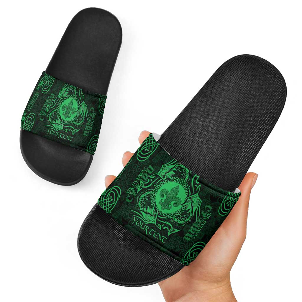 Personalized Monmouthshire Sir Fynwy Slide Sandals Green Fleur-de-lis Celtic-inspired LT9