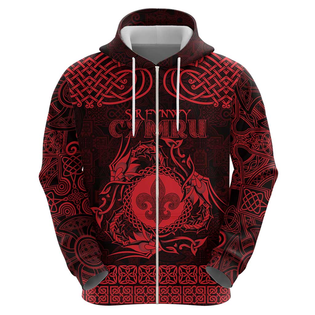 Personalized Monmouthshire Sir Fynwy Hoodie Red Fleur-de-lis Celtic-inspired LT9