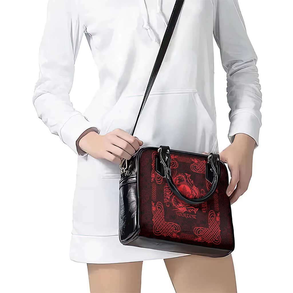 Personalized Monmouthshire Sir Fynwy Shoulder Handbag Red Fleur-de-lis Celtic-inspired LT9