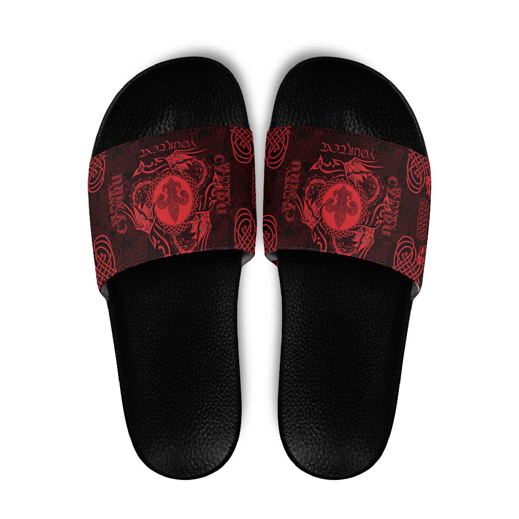 Personalized Monmouthshire Sir Fynwy Slide Sandals Red Fleur-de-lis Celtic-inspired LT9