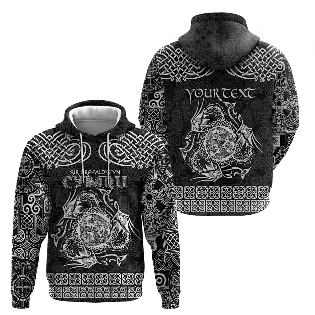 Personalized Montgomeryshire Sir Drefaldwyn Hoodie Black Water Triskele Celtic-inspired LT9