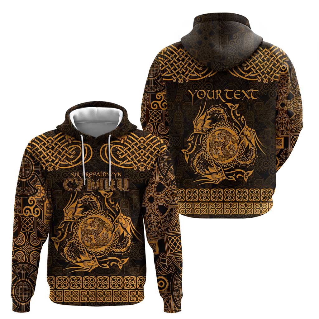 Personalized Montgomeryshire Sir Drefaldwyn Hoodie Gold Water Triskele Celtic-inspired LT9