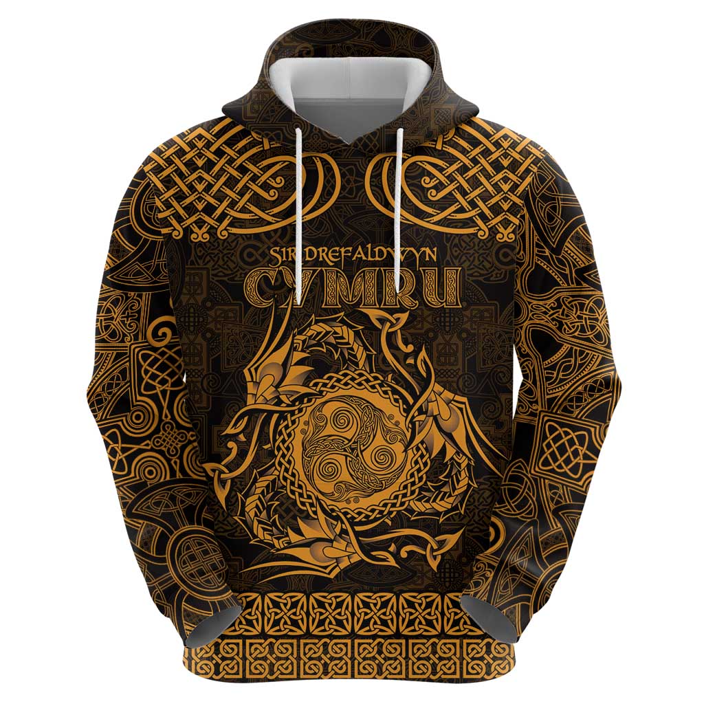 Personalized Montgomeryshire Sir Drefaldwyn Hoodie Gold Water Triskele Celtic-inspired LT9