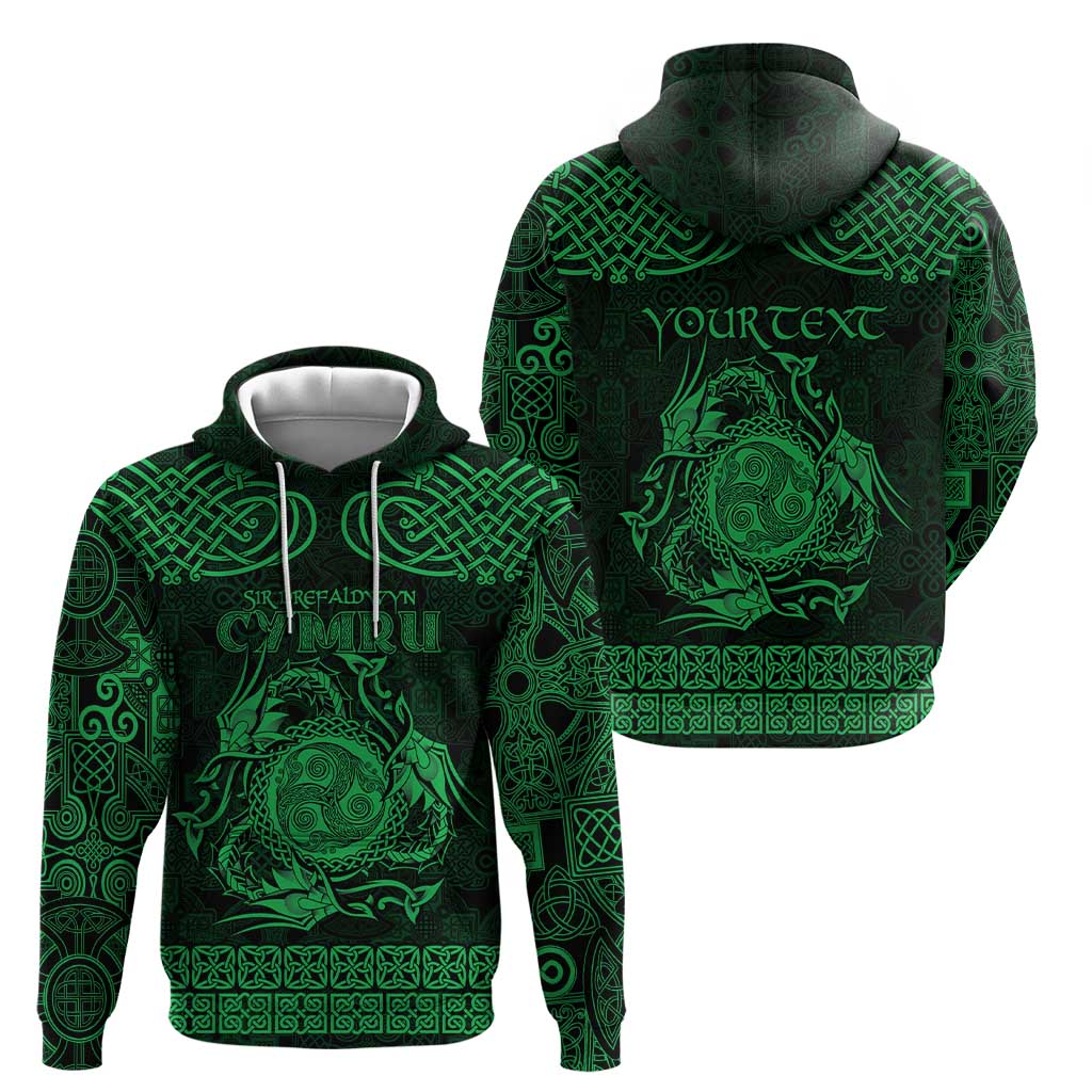 Personalized Montgomeryshire Sir Drefaldwyn Hoodie Green Water Triskele Celtic-inspired LT9