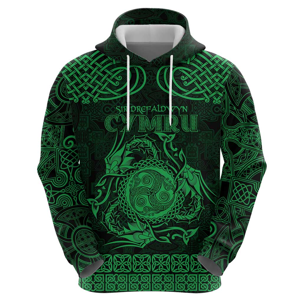 Personalized Montgomeryshire Sir Drefaldwyn Hoodie Green Water Triskele Celtic-inspired LT9