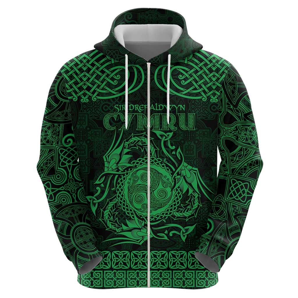 Personalized Montgomeryshire Sir Drefaldwyn Hoodie Green Water Triskele Celtic-inspired LT9