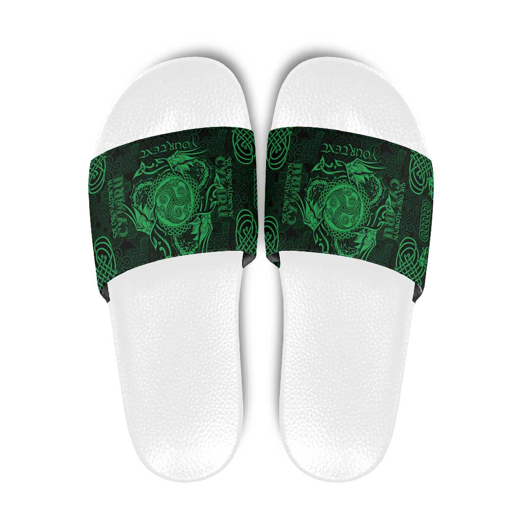 Personalized Montgomeryshire Sir Drefaldwyn Slide Sandals Green Water Triskele Celtic-inspired LT9