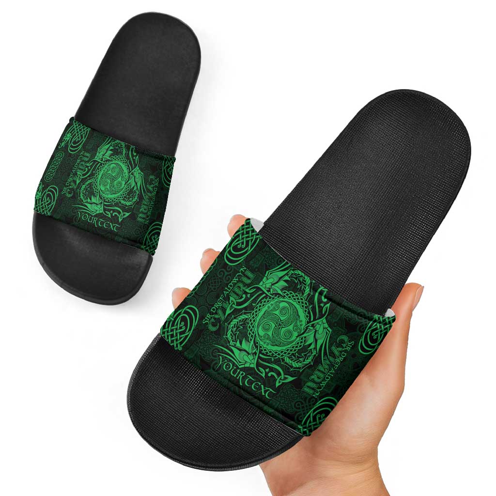 Personalized Montgomeryshire Sir Drefaldwyn Slide Sandals Green Water Triskele Celtic-inspired LT9