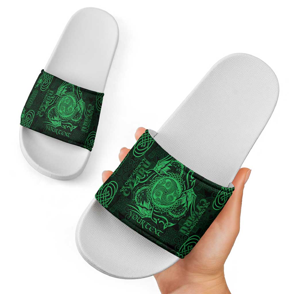 Personalized Montgomeryshire Sir Drefaldwyn Slide Sandals Green Water Triskele Celtic-inspired LT9