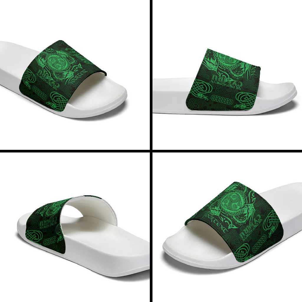 Personalized Montgomeryshire Sir Drefaldwyn Slide Sandals Green Water Triskele Celtic-inspired LT9