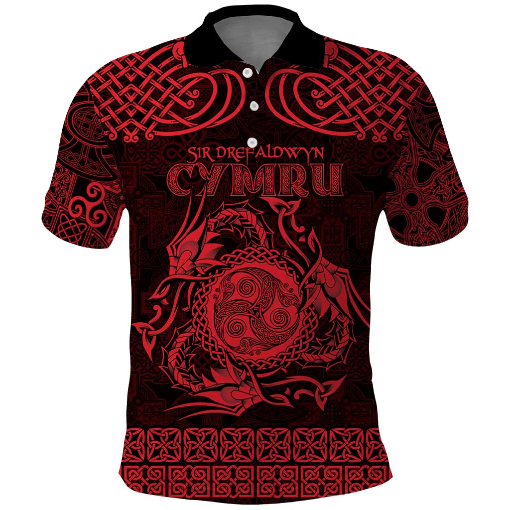 Personalized Montgomeryshire Sir Drefaldwyn Polo Shirt Red Water Triskele Celtic-inspired LT9