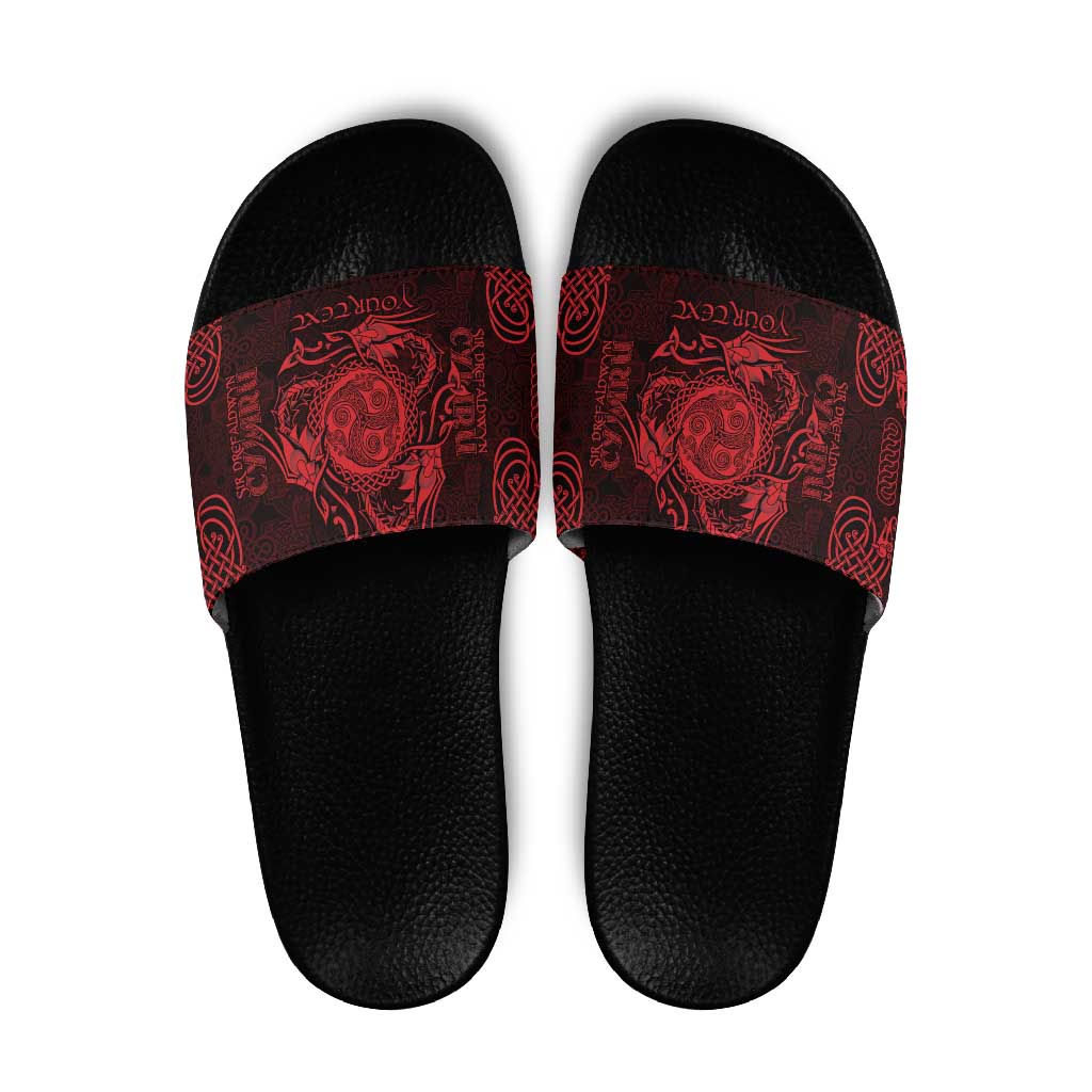 Personalized Montgomeryshire Sir Drefaldwyn Slide Sandals Red Water Triskele Celtic-inspired LT9