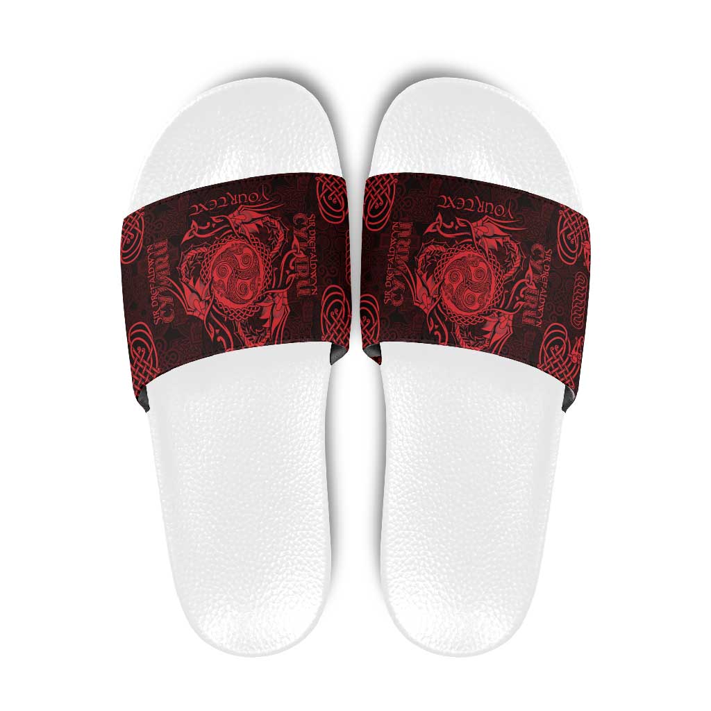 Personalized Montgomeryshire Sir Drefaldwyn Slide Sandals Red Water Triskele Celtic-inspired LT9