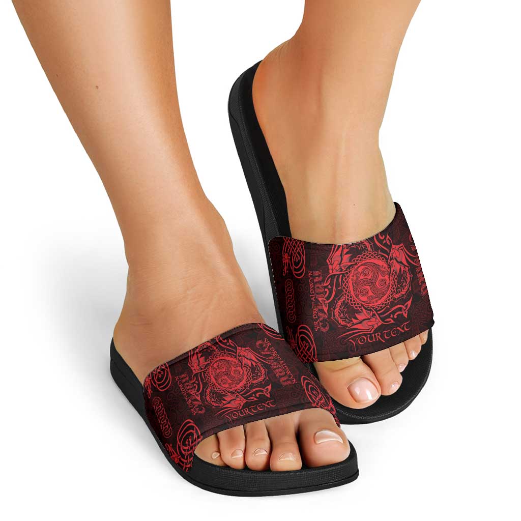Personalized Montgomeryshire Sir Drefaldwyn Slide Sandals Red Water Triskele Celtic-inspired LT9