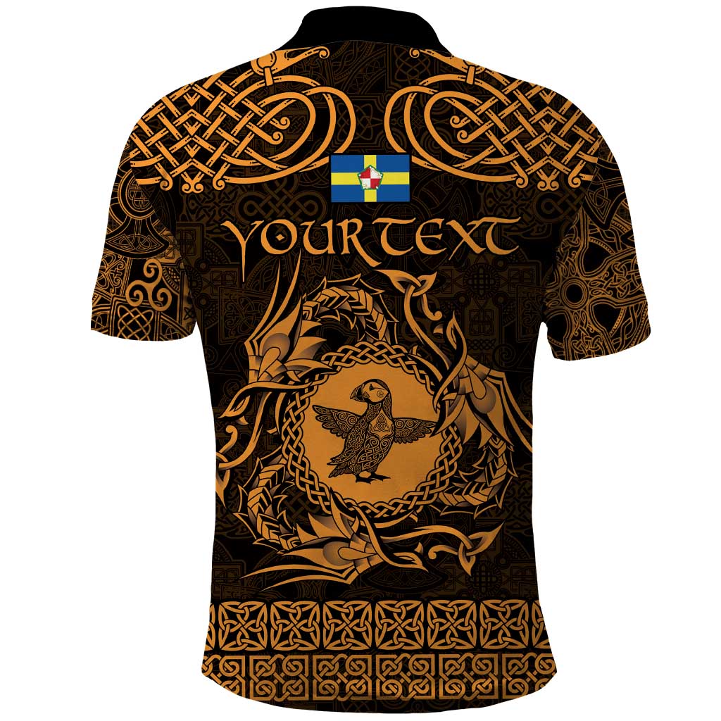 Personalized Pembrokeshire Sir Benfro Polo Shirt Gold Puffin Celtic-inspired LT9
