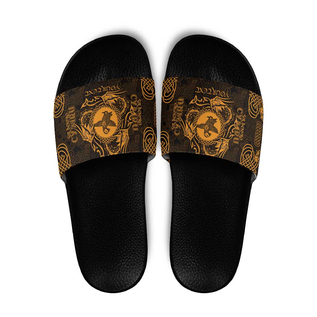 Personalized Pembrokeshire Sir Benfro Slide Sandals Gold Puffin Celtic-inspired LT9