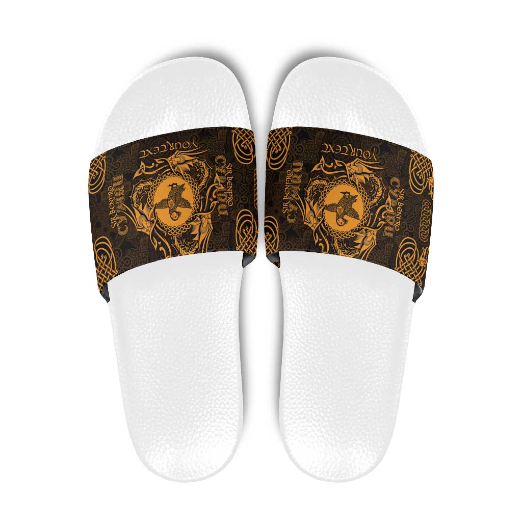 Personalized Pembrokeshire Sir Benfro Slide Sandals Gold Puffin Celtic-inspired LT9