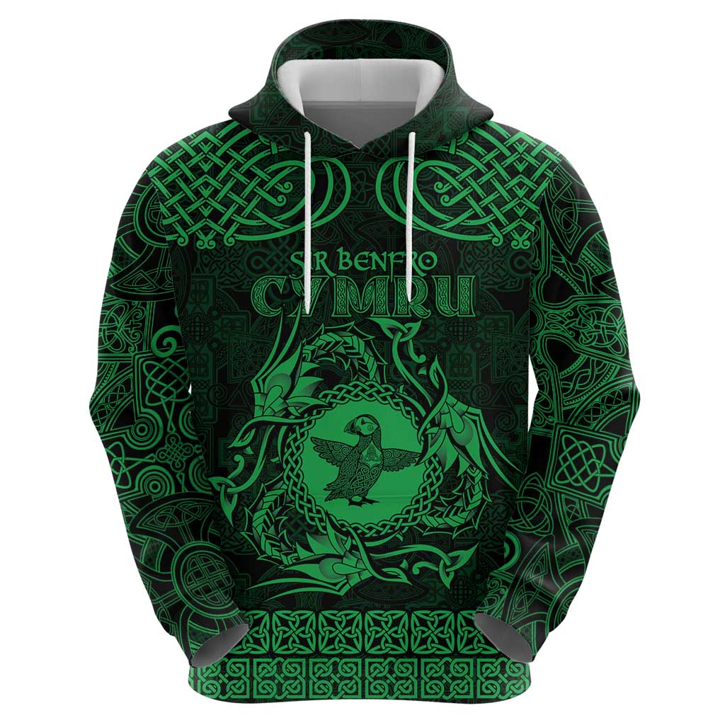 Personalized Pembrokeshire Sir Benfro Hoodie Green Puffin Celtic-inspired LT9
