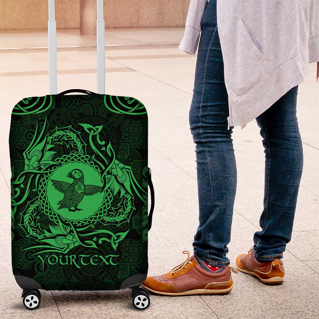 Personalized Pembrokeshire Sir Benfro Luggage Cover Green Puffin Celtic-inspired LT9