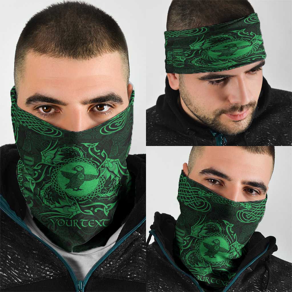 Personalized Pembrokeshire Sir Benfro Neck Gaiter Green Puffin Celtic-inspired LT9