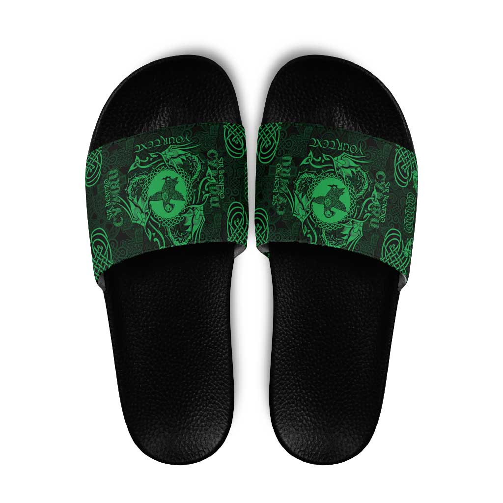 Personalized Pembrokeshire Sir Benfro Slide Sandals Green Puffin Celtic-inspired LT9