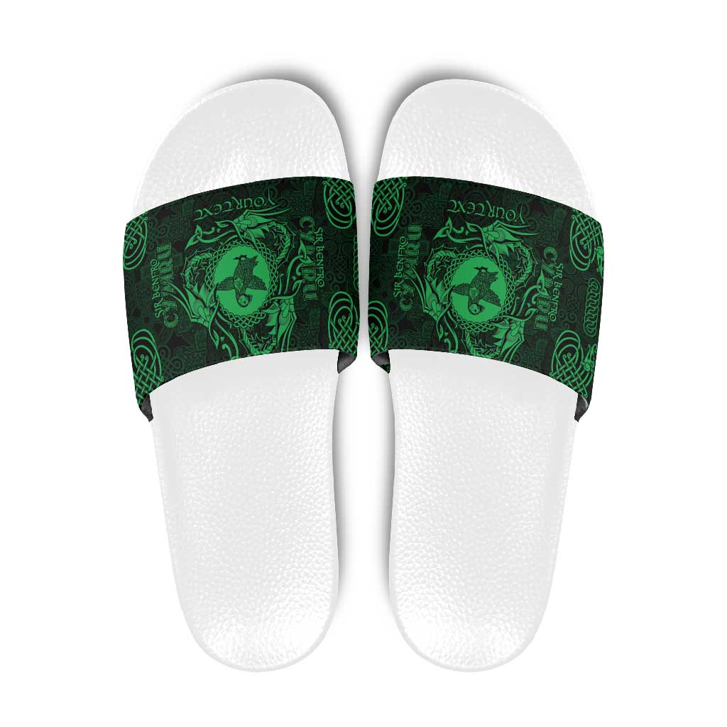 Personalized Pembrokeshire Sir Benfro Slide Sandals Green Puffin Celtic-inspired LT9
