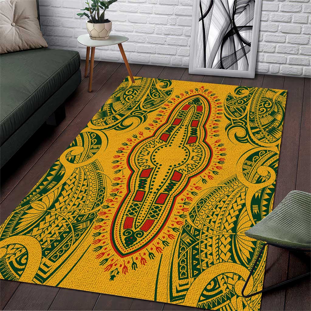 Dashiki and Polynesian Pattern Area Rug Afro Pacific Culture Gold Version LT9