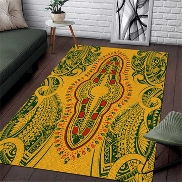 Dashiki and Polynesian Pattern Area Rug Afro Pacific Culture Gold Version LT9